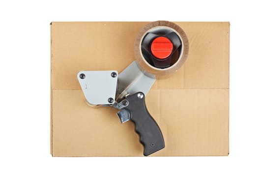 Packaging tape dispenser and shipping box
