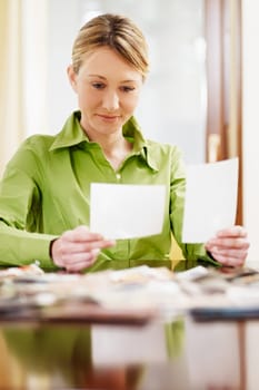 woman looking at photos