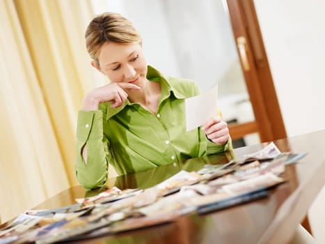 woman looking at photos
