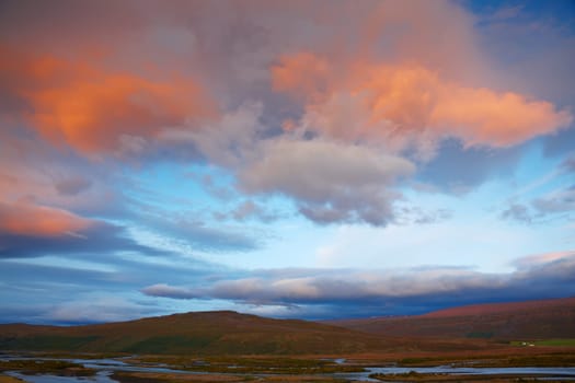 Sunrise in Skjafandafljot River, Iceland