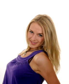 Young woman in front of white background