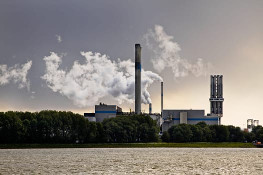 Industrial smoke and upcoming rainshower