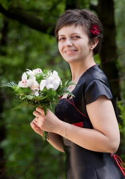 Portrait of woman with bouquet