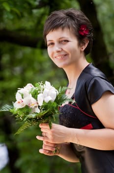 Portrait of woman with bouquet
