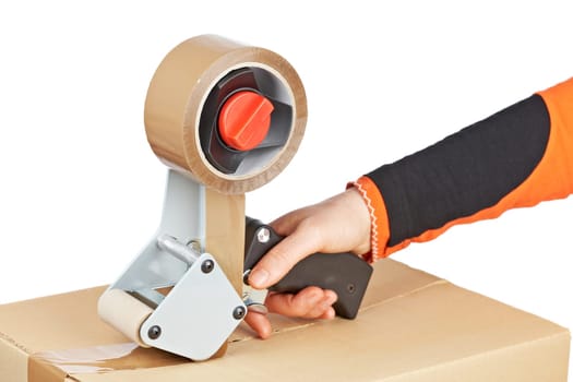 Packaging tape dispenser and shipping box