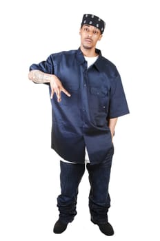 African American man standing.