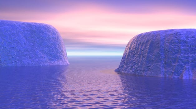 Icebergs by sunset