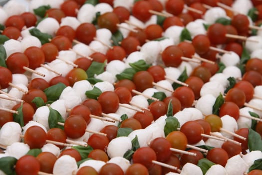 Tomato-mozzarella-basil skewers