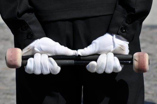 Musician with timpani mallet
