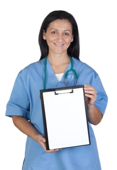 Attractive doctor woman with clipboard