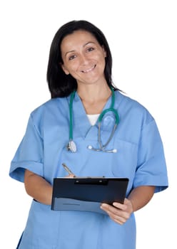 Attractive doctor woman signing