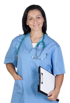 Attractive doctor woman with clipboard