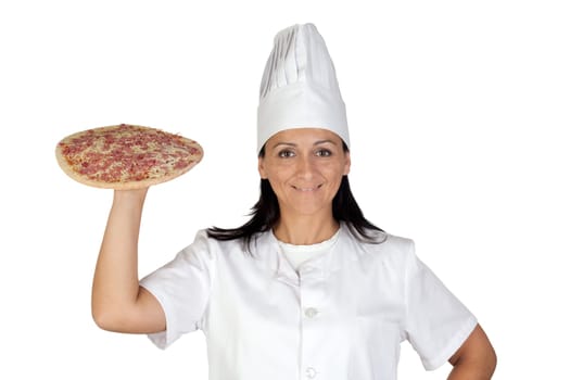 Pretty cook girl with a delicious pizza