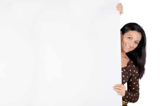 Attractive girl with blank poster