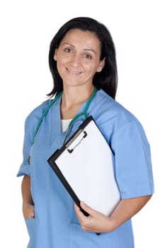 Attractive doctor woman with clipboard
