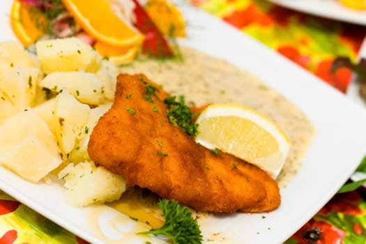 Deep fried fresh Cod Fish with Potato and Sauce