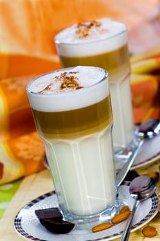 Latte Macchiato and Sweet Cookies ,Chocolate,Almonds
