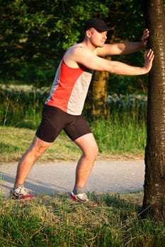 man warm up before run