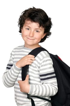 Beautiful student child with heavy backp