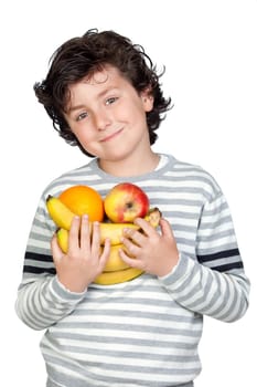 Beautiful child with many fruits