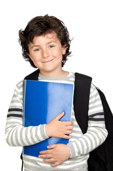 Beautiful student child with heavy backp