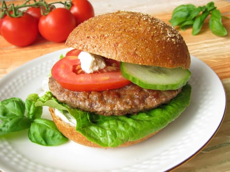 Homemade rye bun burger