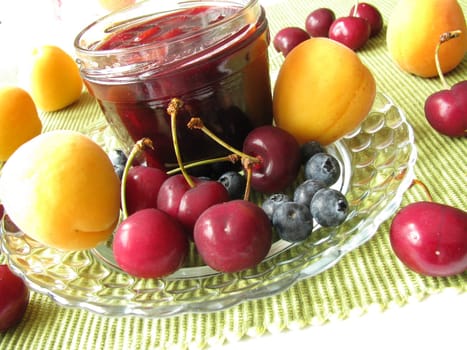 Blueberry,cherry,apricot jam