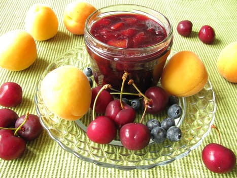 Blueberry,cherry,apricot jam