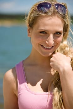 Blond woman enjoy summer sun