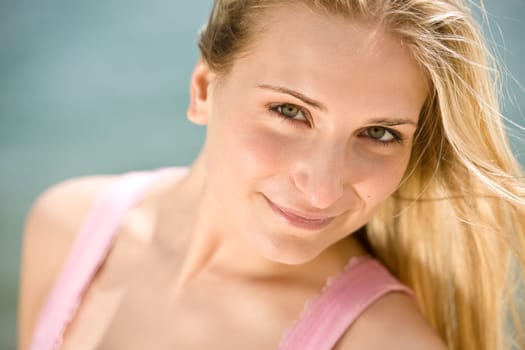 Blond woman enjoy summer sun