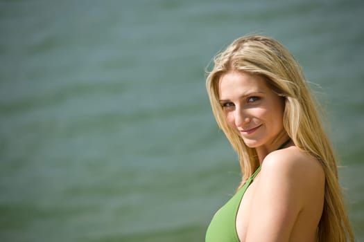Blond woman enjoy summer sun
