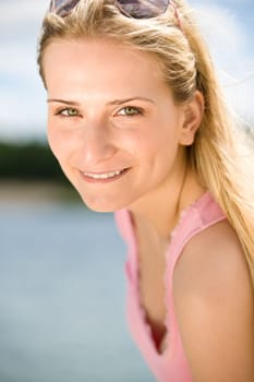 Beautiful blond woman enjoy summer sun