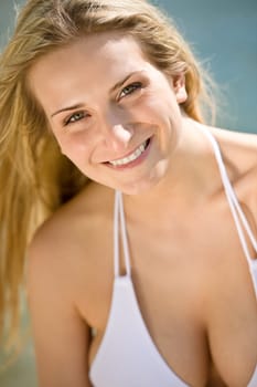 Blond beautiful woman enjoy summer sun