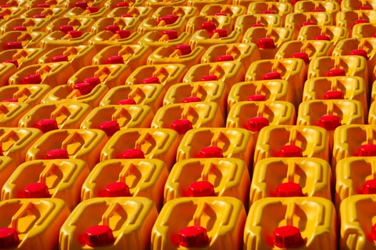 Yellow plastic containers with red lid