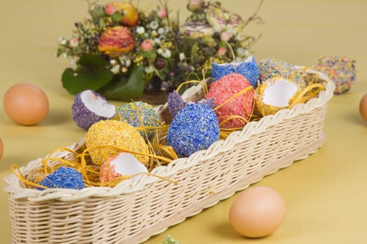 Easter eggs in basket