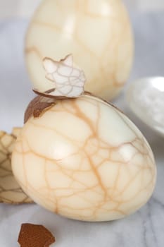 Two marble eggs close up