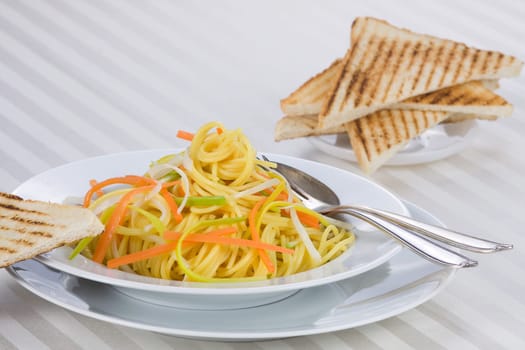 Noodles and toast