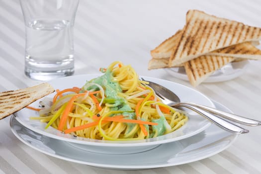 Noodles with green sauce