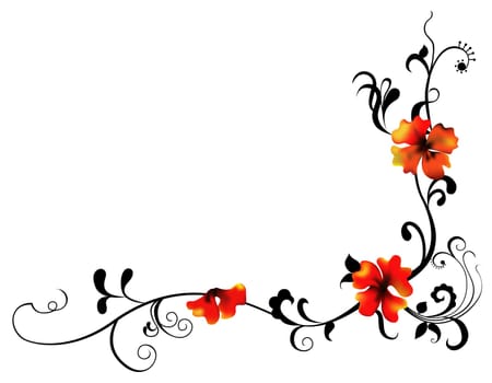 red flower and vines pattern