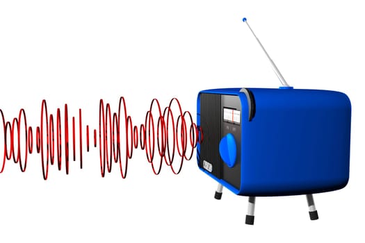 Blue radio with waves