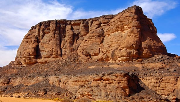 Weathered mountain massif in the Sahara desert,Libya