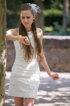 frustrated bride looking at watch