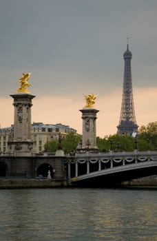 Paris and the river Seine at sunset