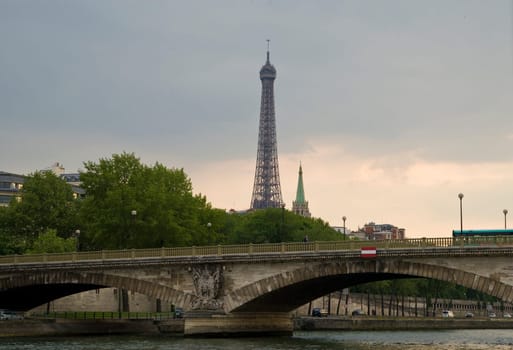 Paris and the river Seine at sunset