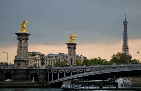 Paris and the river Seine at sunset
