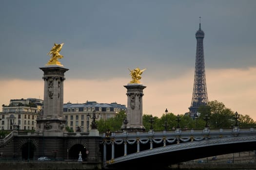Paris and the river Seine at sunset