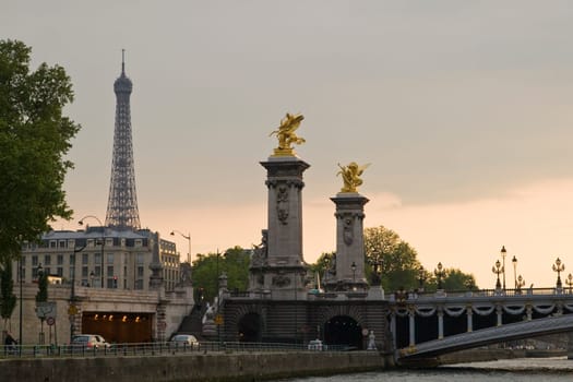 Paris and the river Seine at sunset