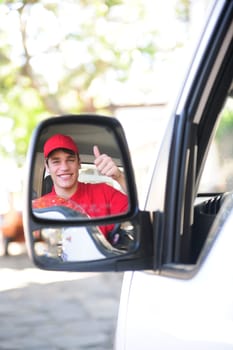 Parcel deliverer in van