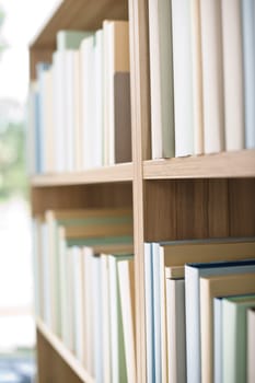 Library - row of books on bookshelf