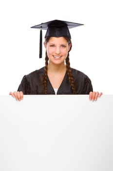 College graduate with billboard